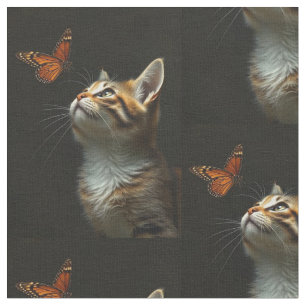 Fun Kitten Butterfly Schwarzer Hintergrund Stoff