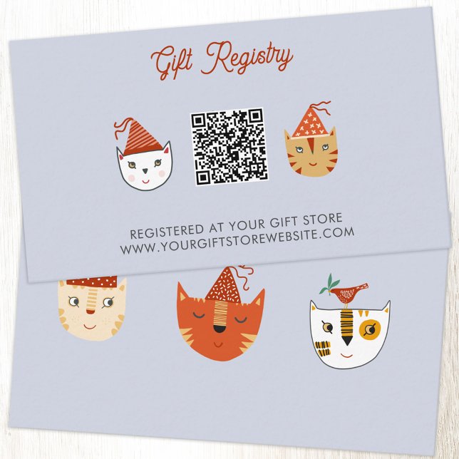 Fun Kitty Cat Baby Shower Geschenk Registrierung Q Begleitkarte (Fun party cat baby shower gift registry website and QR code enclosure card)