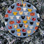 Fun Kitty Cat Keramik Ornament<br><div class="desc">Viele niedliche skurrile Katzen auf blauem Hintergrund.</div>