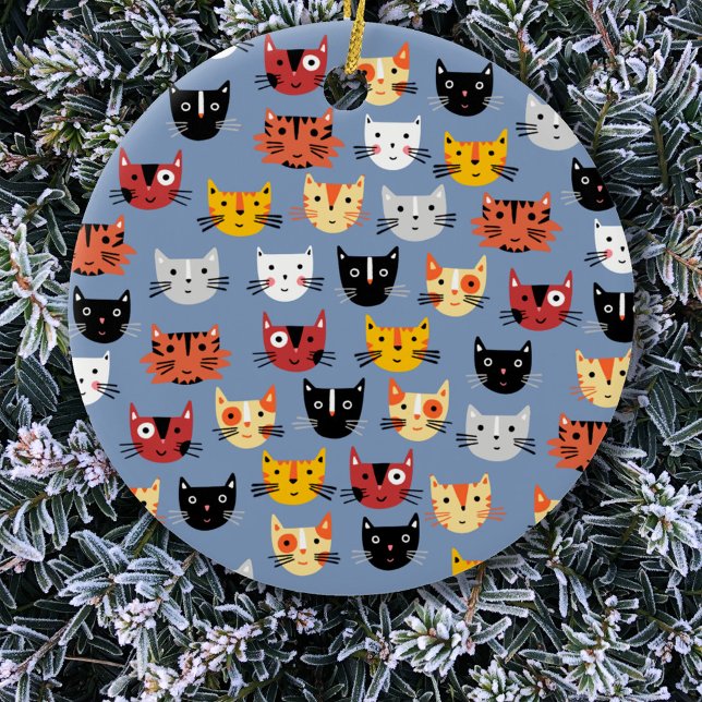 Fun Kitty Cat Keramik Ornament (Fun kitty cat pattern Christmas ornament)