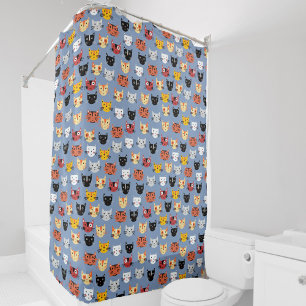 Fun Kitty Cat Pattern Blau Duschvorhang