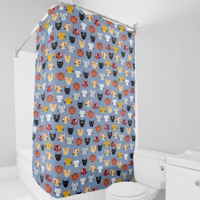 Fun Kitty Cat Pattern Blau Duschvorhang (Fun Kitty Cat blue pattern shower curtain)