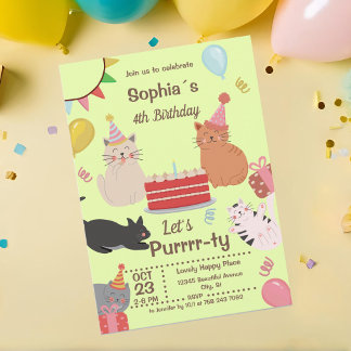 Fun Kitty Cats Invitation de fête d'anniversaire