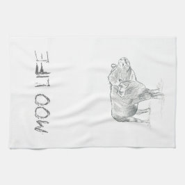 Fun Kuh Schwarz und Weiß Zeichnend | Moo Life Geschirrtuch