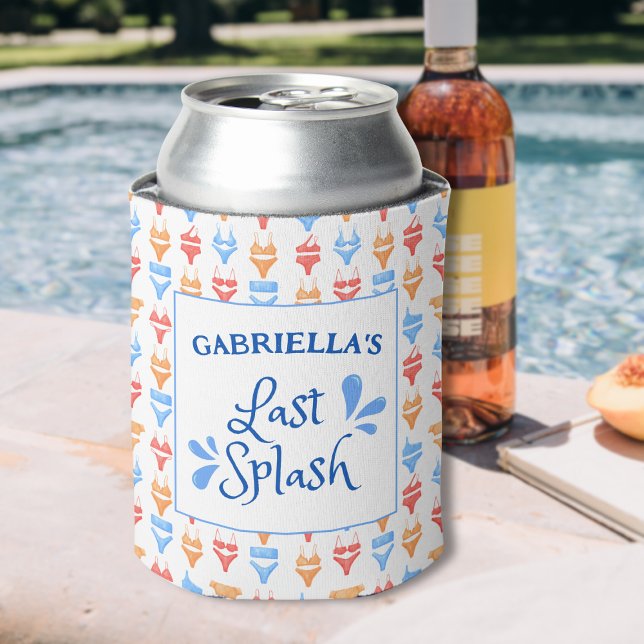 Fun "Last Splash" Thema Personalisiert Bachelorett Dosenkühler (Personalized Bachelorette Can Cooler - Last Splash Pool Party Favor with Fun Bikini Design!)
