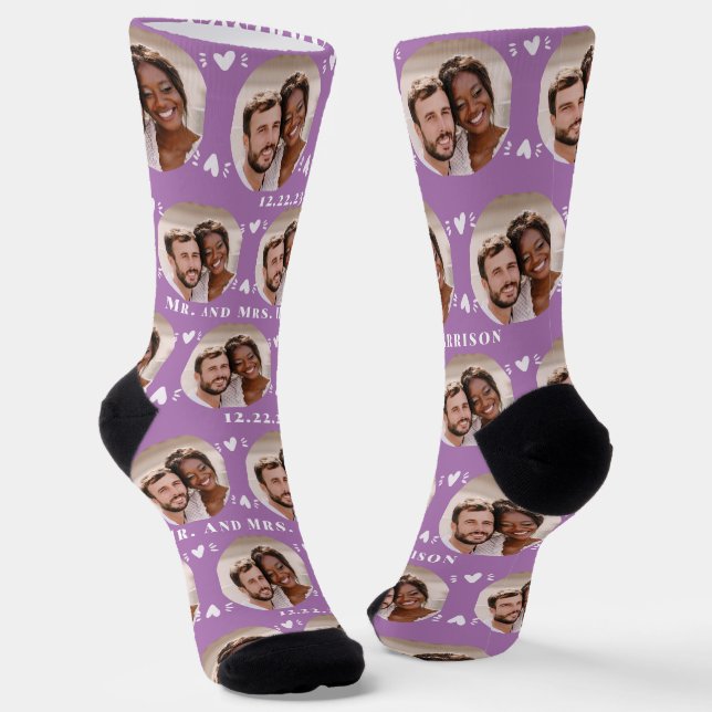 Fun Lavender Newlyweds Foto Pattern Socken (Gewinkelt)