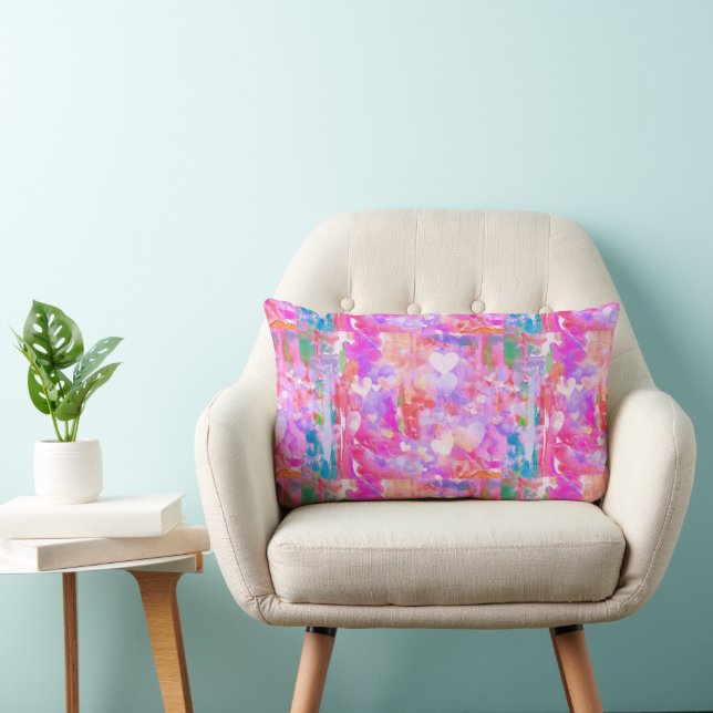 Fun Lebendes rosa/Aquamarin/weißes Herzklopfen Lendenkissen (Stuhl )