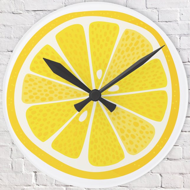 Fun Lemon Citrus Slice Runde Wanduhr (Fun citrus lemon slice wall clock, ideal for a dorm room, kitchen, cafe or bar)