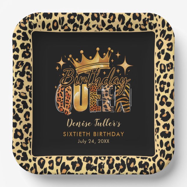 Fun Leopard Birthday Queen 60 Geburtstag Pappteller (Vorderseite)