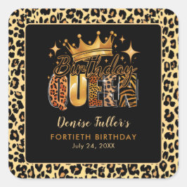 Fun Leopard Birthday Queen Forty Birthday Quadratischer Aufkleber