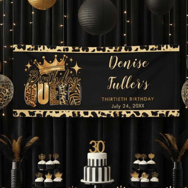 Fun Leopard Birthday Queen Thirty Birthday Banner (Von Creator hochgeladen)
