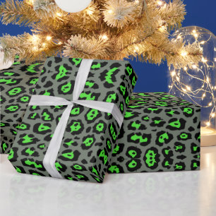 Fun Leopard Druck Tier Neon und Tanne Fichtengrün Geschenkpapier