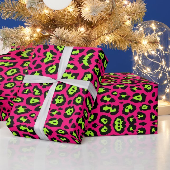 Fun Leopard Print neon chartreuse grün heiß rosa Geschenkpapier (Feiertage)