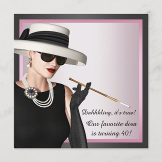 Fun Lieblings-Diva Frauen Rosa und Schwarz Geburts Einladung