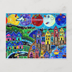 Fun Life Beach Space Shuttle Planets Ocean Kids Postkarte