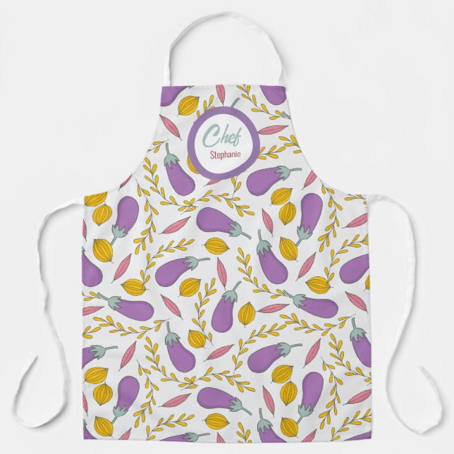 Fun Lila Eggplant Muster Personalisiert Schürze (Vorderseite)