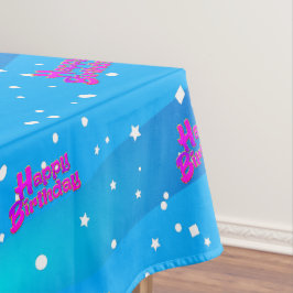 Fun Lila Happy Birthday Grafik auf Blue Tischdecke