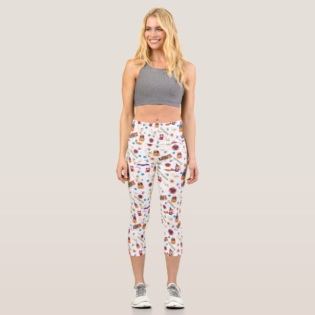 Fun Lila Hat Catoween, Niedlich Orange Pumpkin Capri Leggings (Vorderseite)