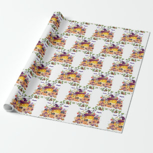 Fun Lila Hat Catoween, Niedlich Orange Pumpkin Geschenkpapier