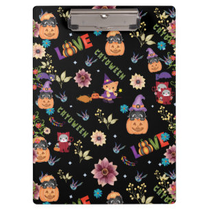 Fun Lila Hat Catoween, Niedlich Orange Pumpkin Klemmbrett