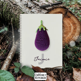 Fun Lila Moderne Minimal Crochet Eggplant Name Notizbuch