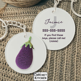 Fun Lila Moderne Minimal Crochet Eggplant Name Schlüsselanhänger