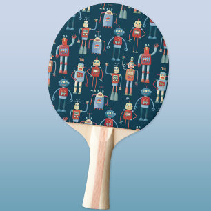 Fun Little 1950er Stil Retro Roboter Muster dunkel Tischtennis Schläger
