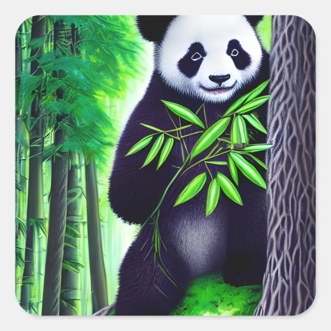 Fun Little Panda Bear Quadratischer Aufkleber (Vorderseite)