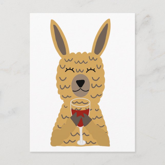 Fun Llama trinkt Roten Wein Postkarte (Vorderseite)