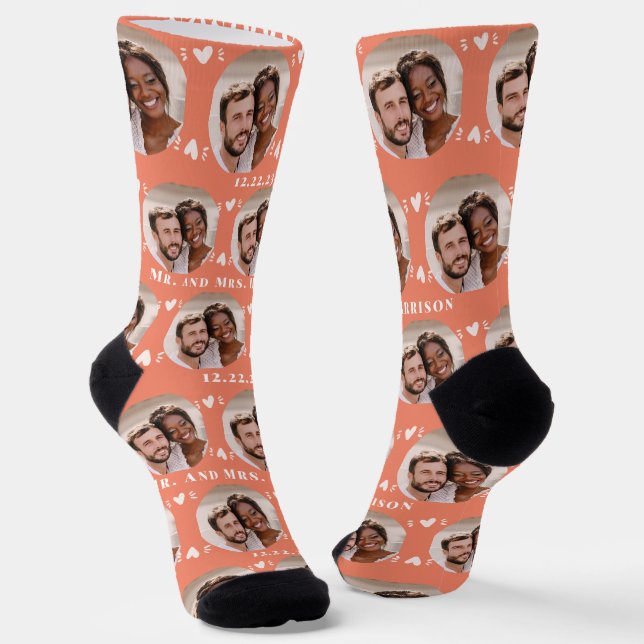 Fun Lmon Newlyweds Foto Pattern Socken (Gewinkelt)