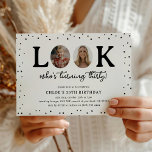 Fun Look's Who's 30' 2 x photo 30th Birthday Einladung<br><div class="desc">Celebrate in style with our Look Who's Turning 30 Birthday Invitation! This fun and modern design showcases the guest of honor in a unique way: with the word "LOOK" made up of two photos, one from their childhood and one from present day. Trendy calligraphy script and playful polka dot confetti...</div>