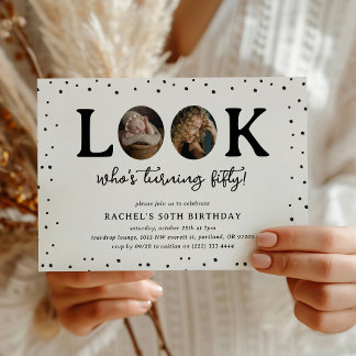 Fun Look's Who's 50' 2 x photo 50th Birthday Einladung