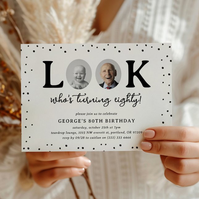 Fun Look's Who's 80' 2 x photo 80th Birthday Einladung (Von Creator hochgeladen)