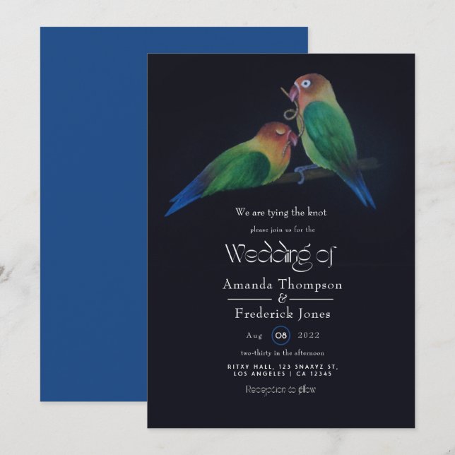 Fun Love Birds Hochzeitseinladung Einladung (Vorne/Hinten)