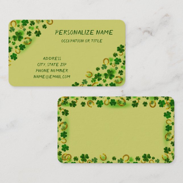 Fun Lucky Green Vierblättriges Kleeblatt Gold Hors Visitenkarte (Vorne/Hinten)