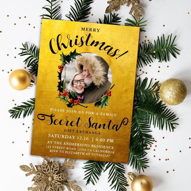 Fun Luxury Glam Gold Merry Xmas Secret Santa Foto Einladung (Von Creator hochgeladen)