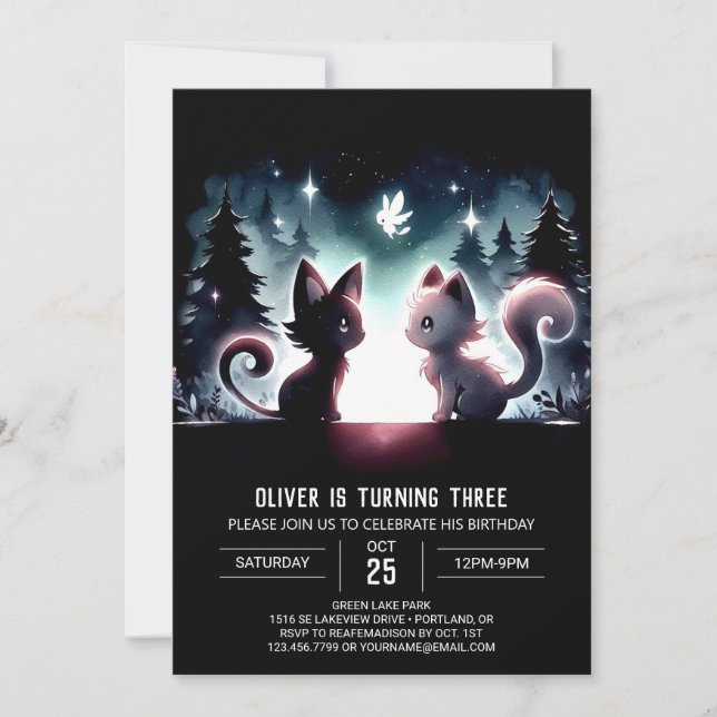 Fun Magical Cat Birthday Einladung (Vorderseite)