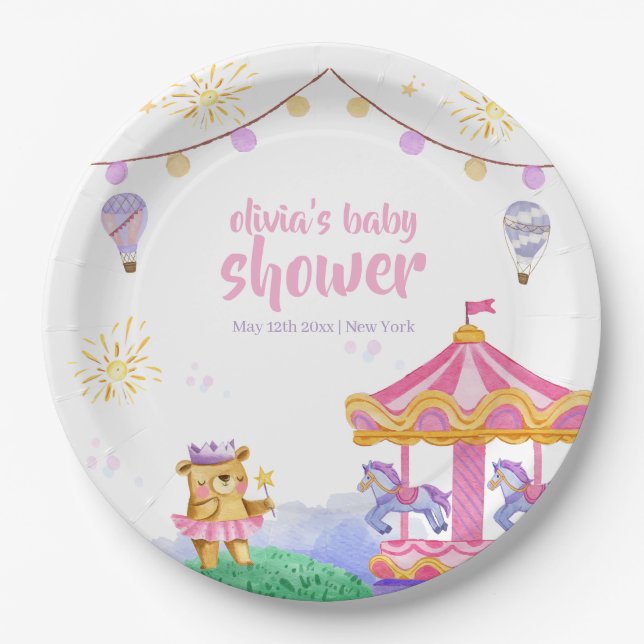 Fun Magical Hot Air Ballon Carousel Baby Dusche Pappteller (Vorderseite)