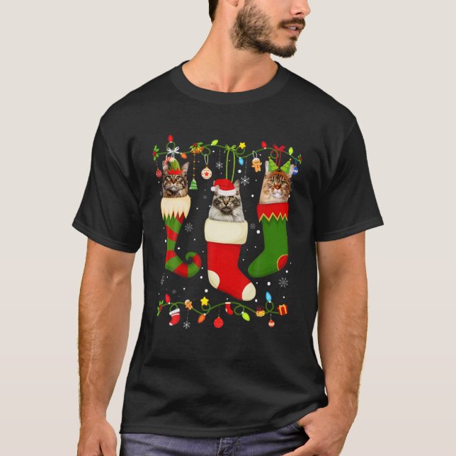 Fun Maine Coon Strumpf Weihnachtssocken Weihnachte T-Shirt (Vorderseite)