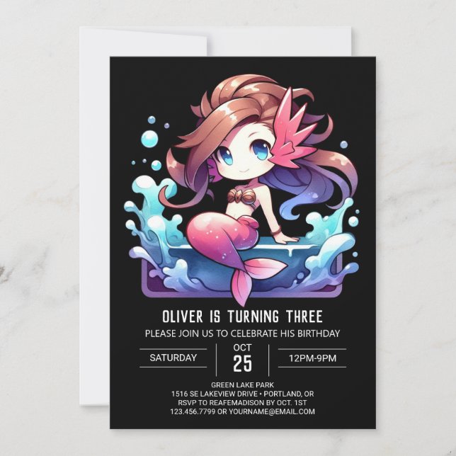 Fun Majestic Mermaid Birthday Einladung (Vorderseite)