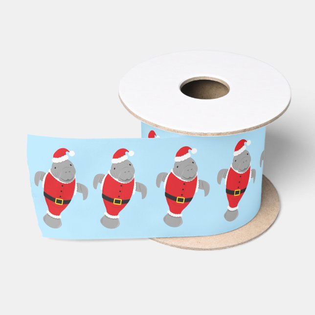 Fun Manatee Santa Animal Christmas Satinband (Spule)