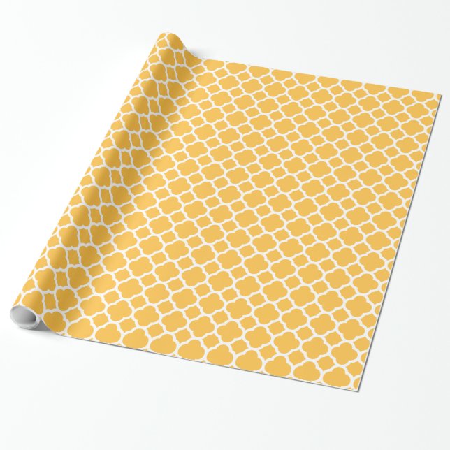 Fun Mango Orange Quatrefolienmuster Geschenkpapier (Ungerollt)