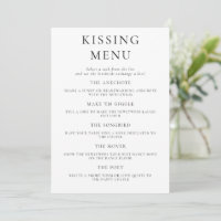 Fun Mariage Kissing Menu Activité Carte de jeu