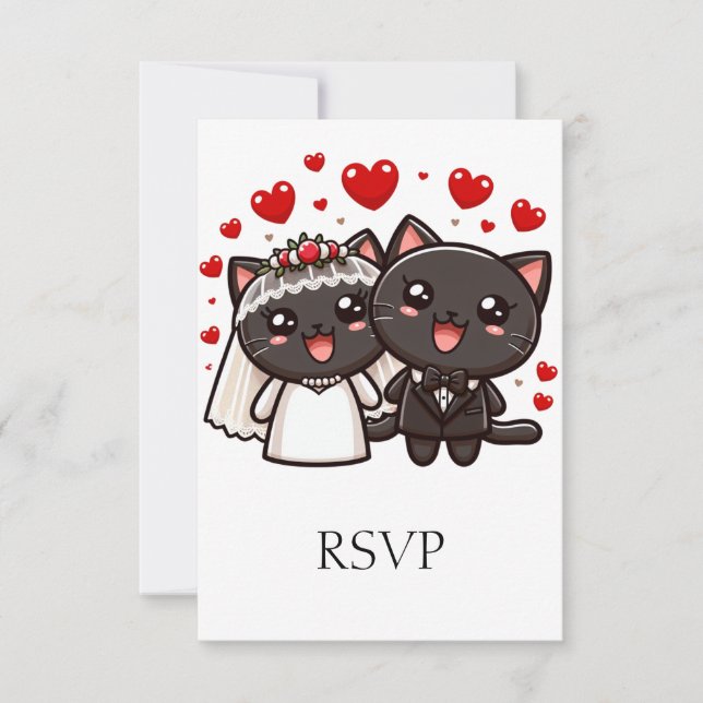 Fun Marié & Groom Mariage Chats RSVP personnalisé (Devant)