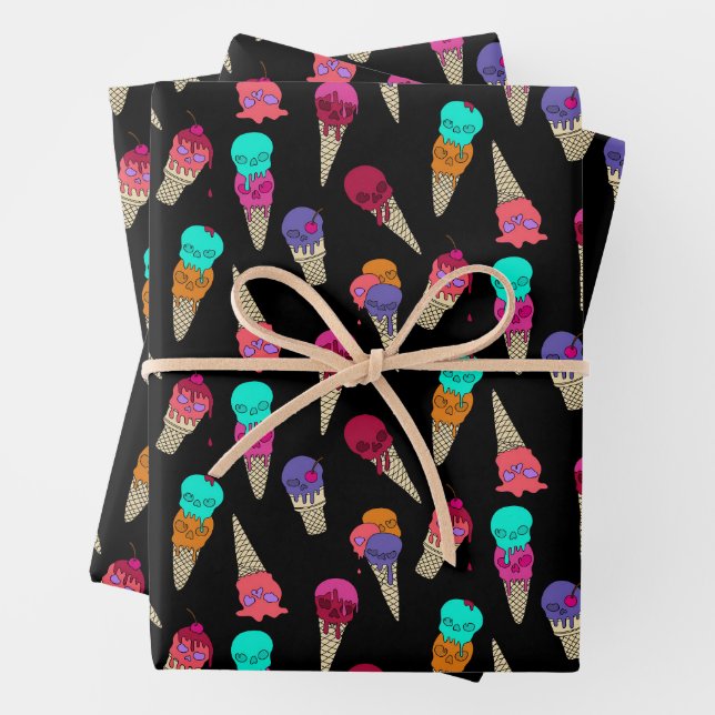 Fun Melty Summer Goth Skull Ice Creme komisch schw Geschenkpapier Set (Beispiel)