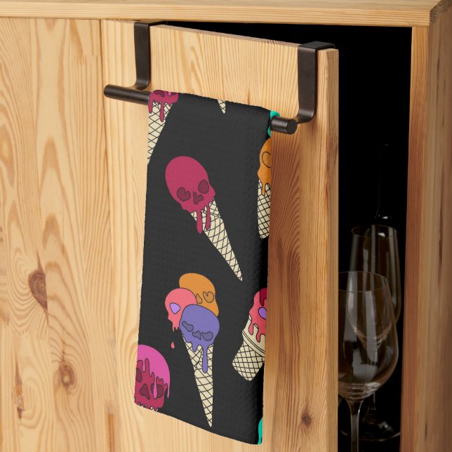 Fun Melty Summer Goth Skull Ice Creme komisch schw Geschirrtuch (Drittel gefaltet)