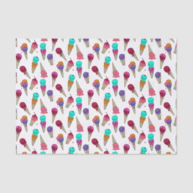 Fun Melty Summer Goth Skull Ice Creme komisch weiß Seidenpapier (Vorderseite)