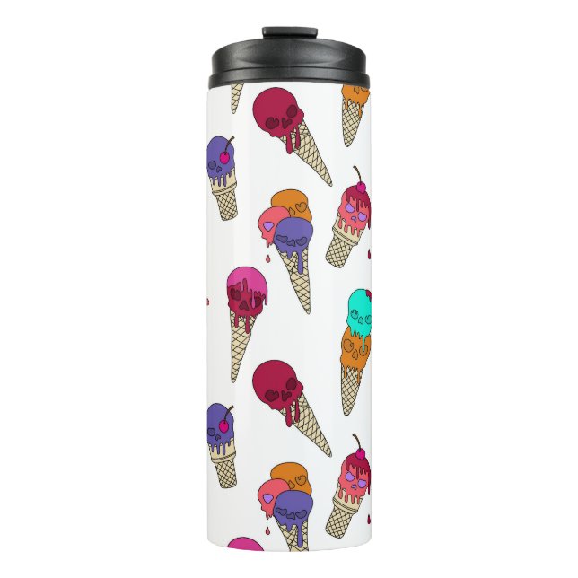 Fun Melty Summer Goth Skull Ice Creme komisch weiß Thermosbecher (Vorderseite)