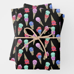 Fun Melty Summer Goth Skull Ice Pastellschwarz Geschenkpapier Set