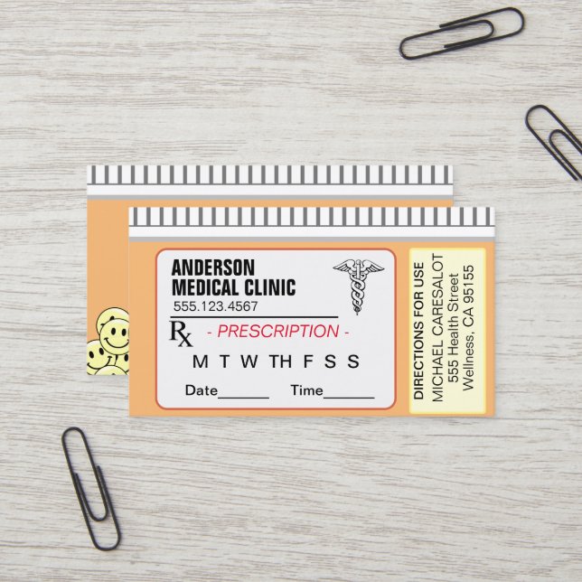 Fun Memable Prescription Medizinische Ernennung Visitenkarte (Vorderseite/Rückseite Beispiel)